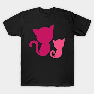 Cute Pink Cat Mom With Kitten Pet Families Animal Lover Gift T-Shirt